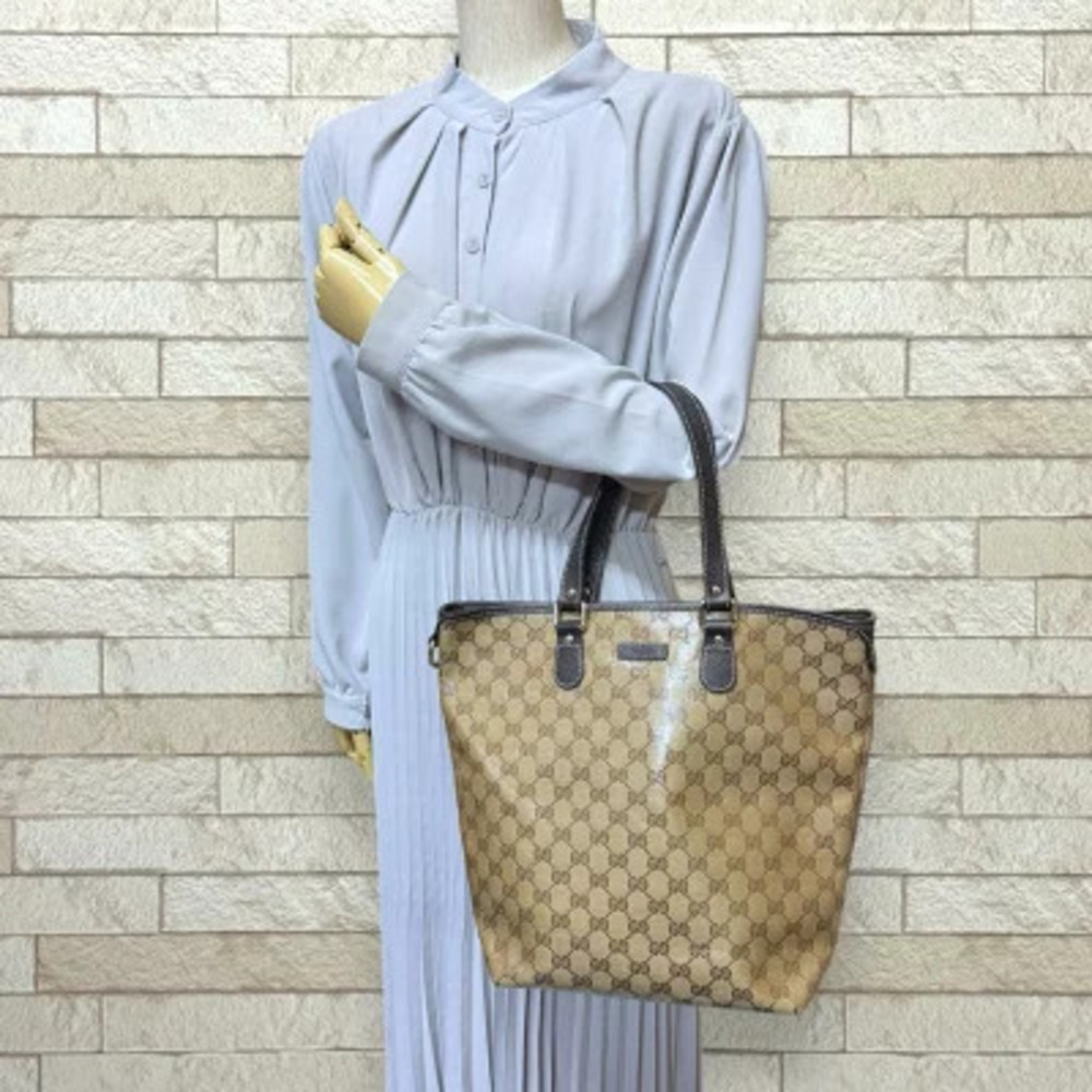Gucci Leather Bag GG Crystal Beige Tote - Picture 1 of 8